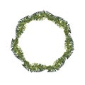 Watercolor Christmas wreath, green round frame of Christmas fir branches for invitations, cards, stickers, labels Royalty Free Stock Photo