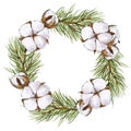 Watercolor Christmas wreath. Hand drawn illustration isolated on white background. Botanical background for wedding Royalty Free Stock Photo