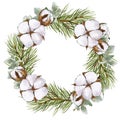 Watercolor Christmas wreath. Hand drawn illustration isolated on white background. Botanical background for wedding Royalty Free Stock Photo