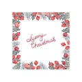 Watercolor Christmas wreath with holly berries. Happy New Year card