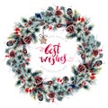 Watercolor Christmas Wreath Made of Spruce Branch Royalty Free Stock Photo