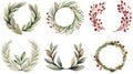 Watercolor Christmas wreaths. Hand painted vector illustration. Perfect for invitations, greeting cards, blogs, posters.