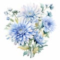 Watercolor Chrysanthemum Arrangement: Modern Clipart In Baby Blue Hues