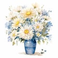 Watercolor Chrysanthemum Bouquet On White Background