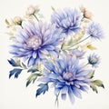 Watercolor Chrysanthemums Bouquet: Handmade Floral Art On White Background