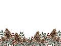 Watercolor chtistmas template design with pine cones, berries and fir tree, traditional christmas card decoration with copy space