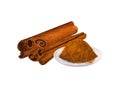 Watercolor cinnamon sticks and ground spice. Hand-drawn illustration isolated on white background. Perfect concept for Royalty Free Stock Photo