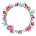 Watercolor Circle Florals Frame Border Arrangement Wedding Flowers