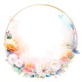 Watercolor circle frame with flowers. Generative AI Royalty Free Stock Photo