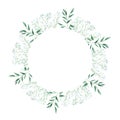 Watercolor circle frame isolated on white background. Rustic greenery, gypsophila twigs and pistachio branches. Hand Royalty Free Stock Photo