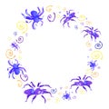 Watercolor circle frame of violet spider to Halloween Royalty Free Stock Photo