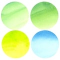 Watercolor circles of blue green and lime colors
