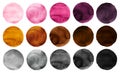 Watercolor circles collection pink, gray and brown colors. Royalty Free Stock Photo