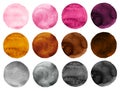 Watercolor circles collection pink, gray and brown colors. Royalty Free Stock Photo