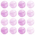 Watercolor circles collection purple, lavender colors. Stains set isolated on white background. Design elements