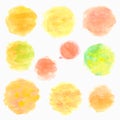 Watercolor circles isolated on white background. Set of colorful hand painted drops. Autumn tints. Vector illustration. Royalty Free Stock Photo