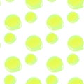 Watercolor circles seamless pattern. Colorful round shapes abstract background. Green bubble on white. Polka dots color.