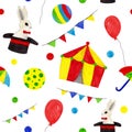 Watercolor circus seamless pattern for baby shower, fabric, design