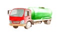 Watercolor cistern tank truck with a green cylinder and a red cabin  isolated on white background Royalty Free Stock Photo