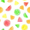 Watercolor citrus pattern with grapefruit, lime, orange, lemon slice. Citrus seamless pattern, botanical natural Royalty Free Stock Photo