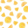 Watercolor citrus pattern orange, seamless pattern, botanical natural illustration on white background. Hand drawn Royalty Free Stock Photo