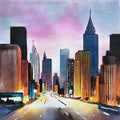 Watercolor of city at night home house design Royalty Free Stock Photo