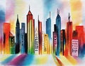 Watercolor of City skyline as seen from the floor