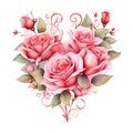 Watercolor Classic Valentine Clipart, Roses in the shape of a heart , Ai Generate