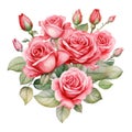 Watercolor Classic Valentine Clipart, Roses in the shape of a heart , Ai Generate