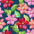 Watercolor clematis seamless pattern.