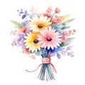 watercolor clip art bouquet of abstract cute flowers Royalty Free Stock Photo