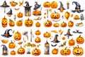 Watercolor clip-art style of elements of halloween festival.,Generative Ai