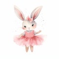 watercolor clipart of cute happy rabbit wearing a pink tutu dress