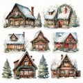 Watercolor Christmas house clipart Royalty Free Stock Photo