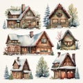 Watercolor Christmas house clipart Royalty Free Stock Photo