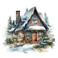 Watercolor Christmas house clipart Royalty Free Stock Photo