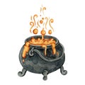 Watercolor clipart illustration black kettle of toxic potion