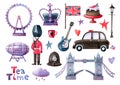 Watercolor clipart set with traditional London symbols