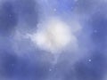 Cloudly sky texture with glowing stars. Evening starry sky illustration.