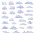 Watercolor clouds isolated on white, various shapes
