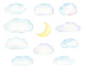 Watercolor Clouds and Moon