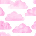 Watercolor clouds seamless pattern. Vector background. Royalty Free Stock Photo