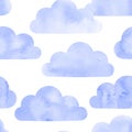 Watercolor clouds seamless pattern. Vector background.