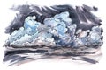 Watercolor clouds on the white background. Template for weather illustrations. Watercolor abstract modern background.