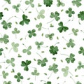Watercolor Clover Seamless Vector Pattern. Hand Draw Leaves For St Patrick`s Day
