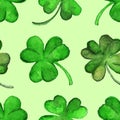 Watercolor clover shamrock Saint Patrick's Day seamless pattern vector Royalty Free Stock Photo