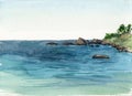 Watercolor coast of sea Royalty Free Stock Photo