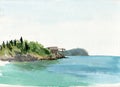 Watercolor coast of sea Royalty Free Stock Photo