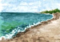 Watercolor coast of sea Royalty Free Stock Photo