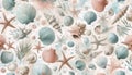 A watercolor coastal summer seashells marine pattern, Ai generated image Royalty Free Stock Photo